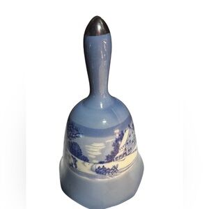 Vintage Currier & Ives Style Bell –Blue – Taiwan Porcelain Colonial Winter Scene